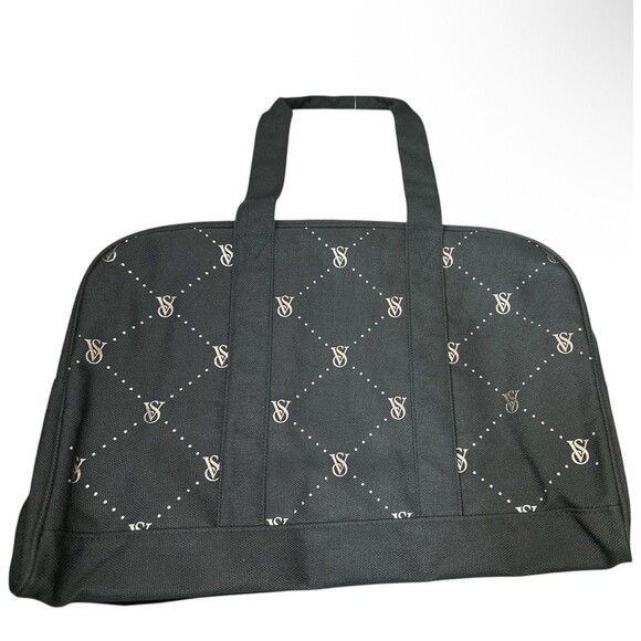 Victoria's Secret VS Logo Large Weekender Black Quilted Tote Zip Duffle Bag NEW - Picture 1 of 13
